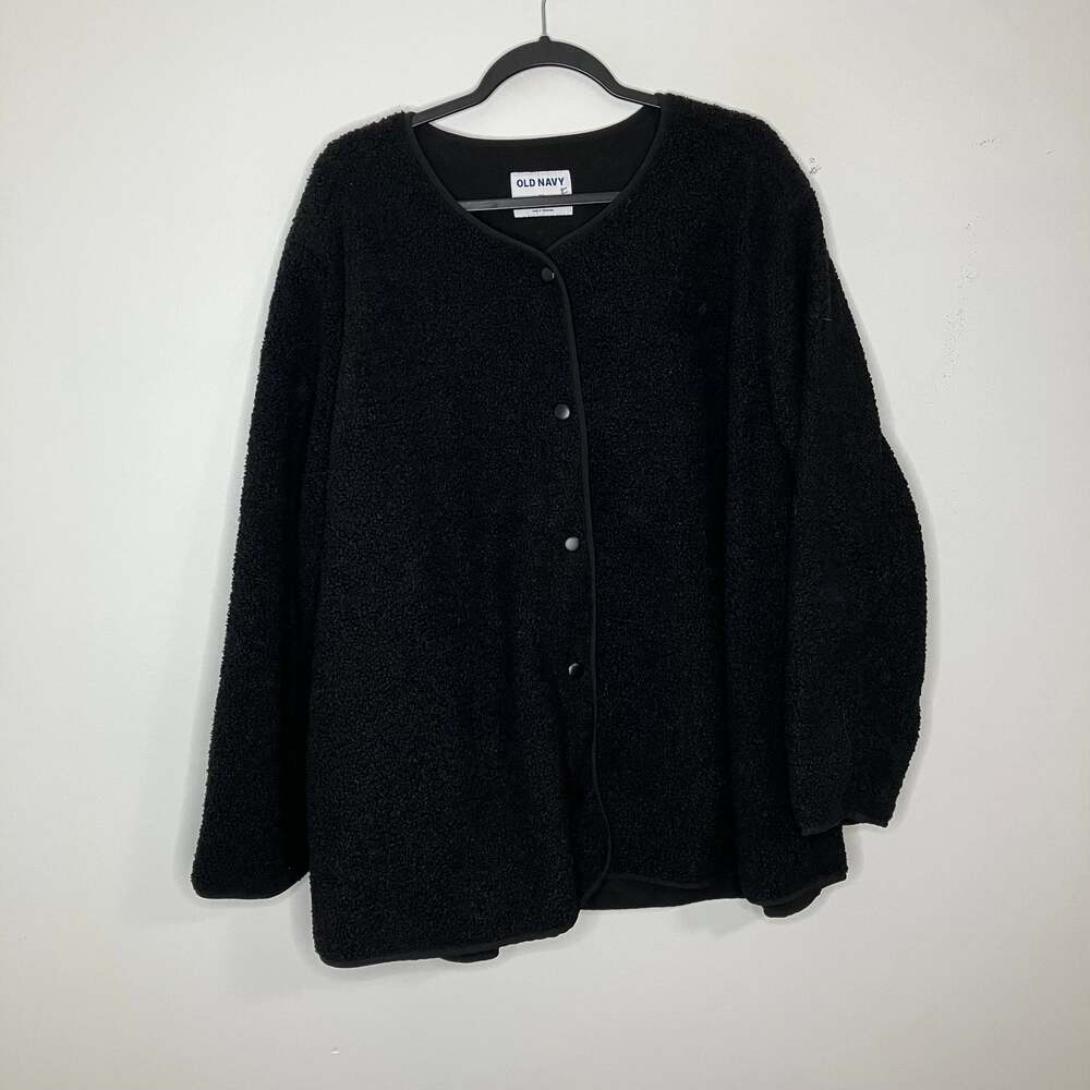 NWT OLD NAVY Black Fleece Snap Front Jacket 3X Plus Size
